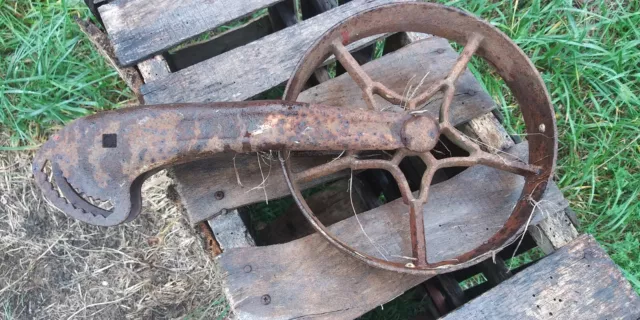 Antique Cast Iron Wheel Wheelbarrow? Rustic Primitive Industrial Wall Hanging