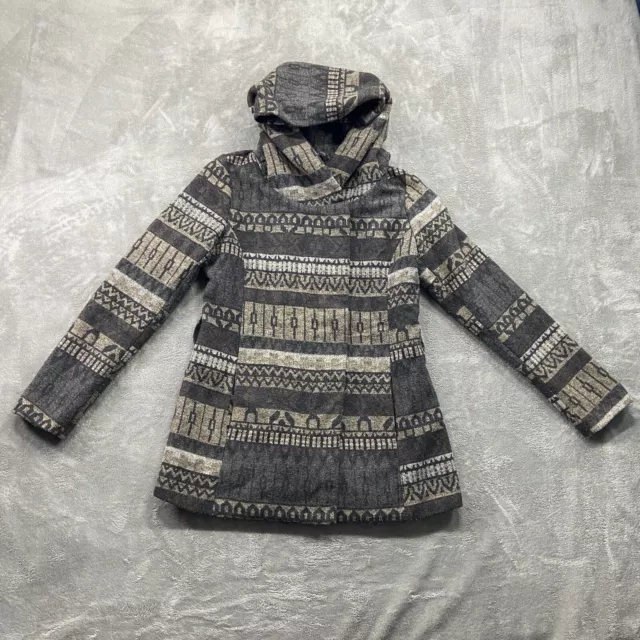 Mossimo Supply Co Jacket Women's Medium Gray Hooded Southwestern Aztec Coat