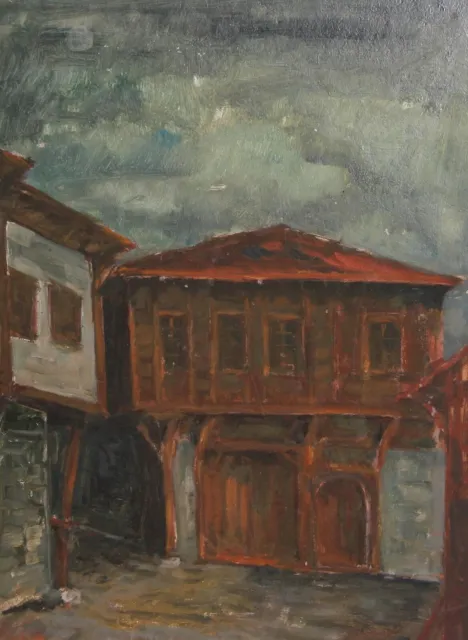 Peinture à l'huile antique paysage de vue sur la rue de la vieille ville