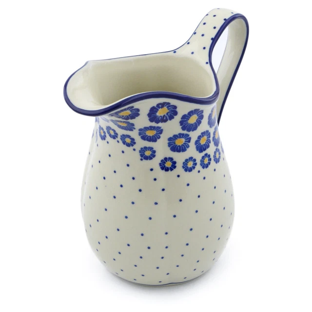 Polish Pottery Pitcher 3½ Cup Ceramika Artystyczna Blue Zinnia