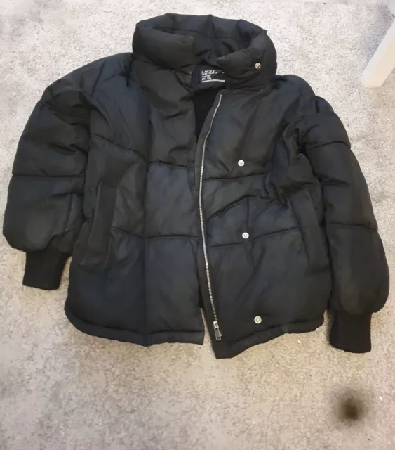Girls NEXT Black Puffa Velvet Lined Warm Winter Coat,hidden Hood In Collar,12y