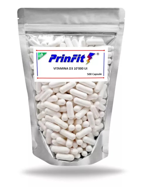 Vitamina D3 10000 ui - 500 Capsule Formula Potenziata e Alto Dosaggio - PrinFit