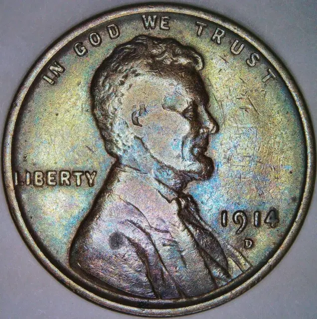 1914-D Lincoln Cent, Wheat Penny,  DDD Error, Beautifully Toned, Higher Grade