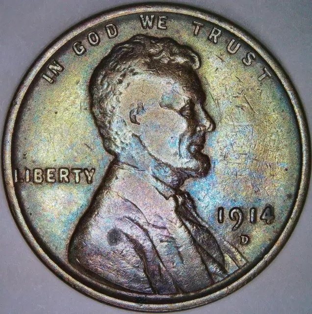 1914-D Lincoln Cent, Wheat Penny,  DDD Error, Beautifully Toned, Higher Grade