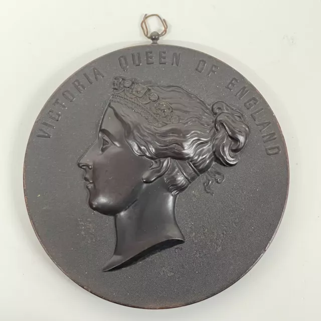 Antique Bois Durci Medallion Wall Plaque of Queen Victoria Queen of England