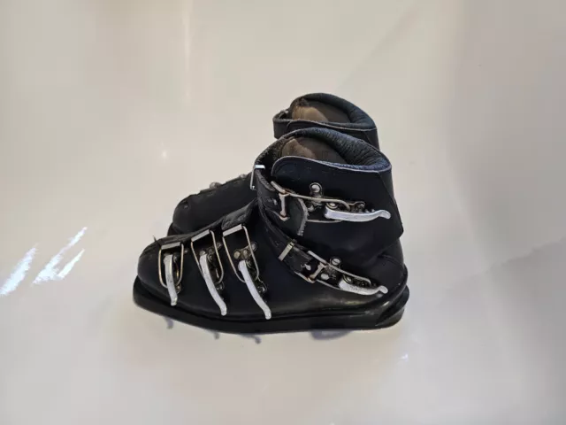 SELTENER FUND! Retro schwarz Leder Damen Skischuhe dicke Lederstiefel Gr. 6 2