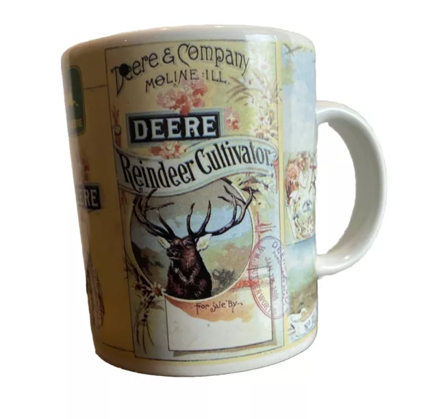 John Deere Coffee Mug Cup Moline IL Gibson Reindeer Cultivator Farm