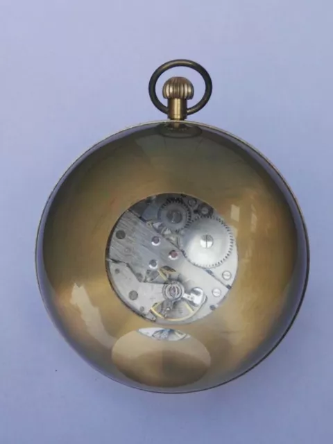 3x3.6 inch / Works CHINESE vintage BRASS GLASS pocket watch BALL clock