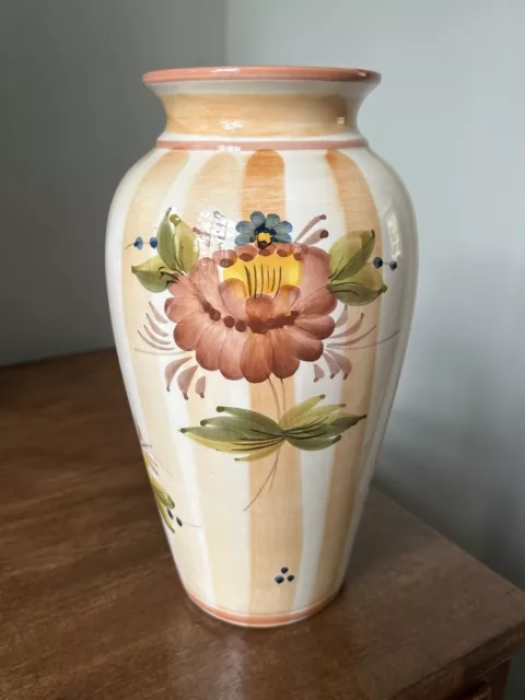 VINTAGE 1980s CERCAPIA Portugal hand painted floral pottery orange/brown vase
