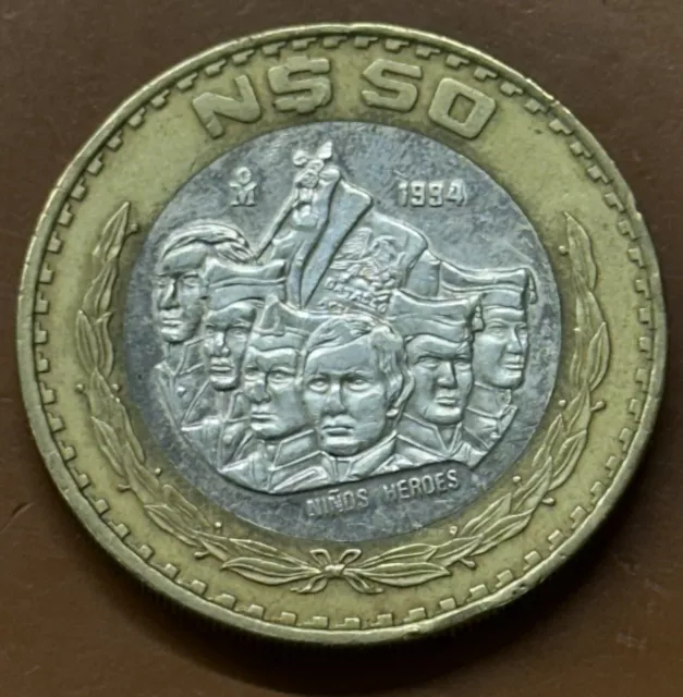 1994 Mexico 50 Pesos Silver Center Bimetallic Coin - TCCCX