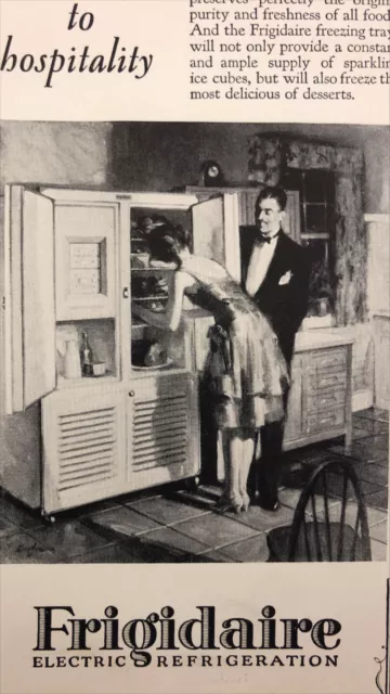 1926 Frigidaire Electric Refrigirator Housewife Husband Bow Tie Vintage Print Ad