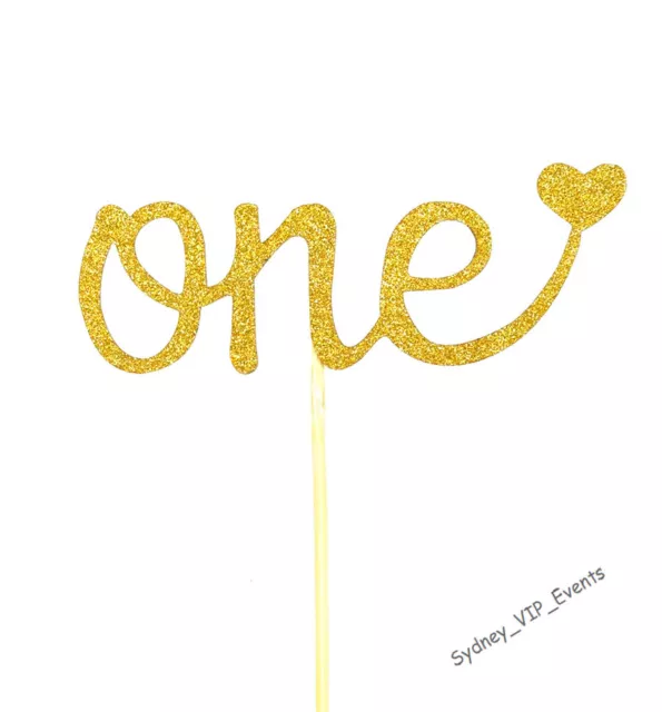 One GOLD GLITTER CAKE TOPPER HEART 1ST FIRST BIRTHDAY PARTY NUMBER DECORATION