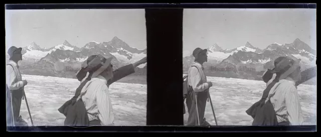 Montagne Alpinistes Alpinisme NEGATIF Photo Stereo Plaque de verre VR12ne14