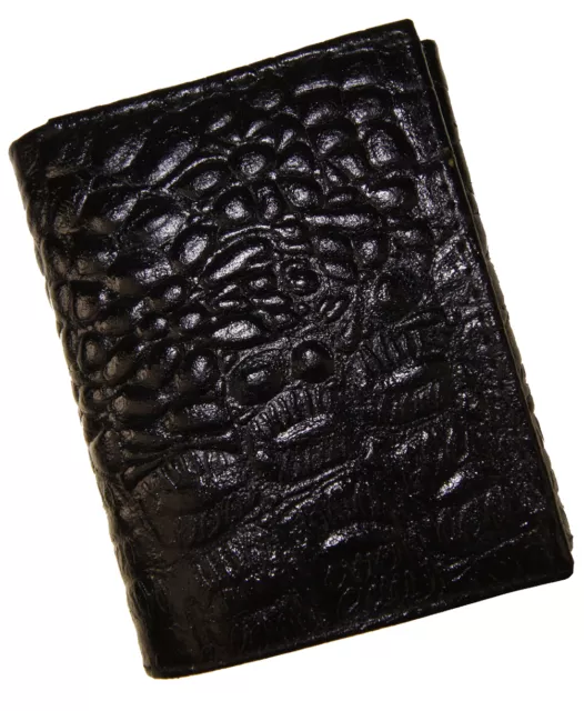 Black Mens Genuine Leather Trifold Croc Wallet 7+ Id Card Crocodile Print