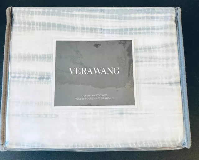 Vera Wang Home Marble Shibori Queen Duvet Cover Silver / Blue 88in X 92 In  New