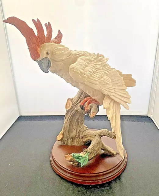 Large Ceramic Cockatiel Bird Figurine -hand Painted and Mounted on Wooden Stand