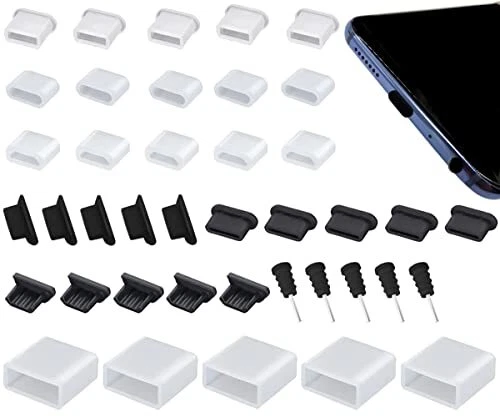 40 Pcs 8 Types Silicone Anti Dust Cover Plugs Charging Port Protector Cover Cap