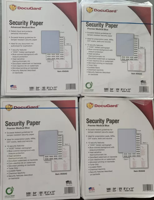 LOTE 2000 hojas de papel de seguridad DocuGard 8-1/2 x 11 azul 500/Ream 04543