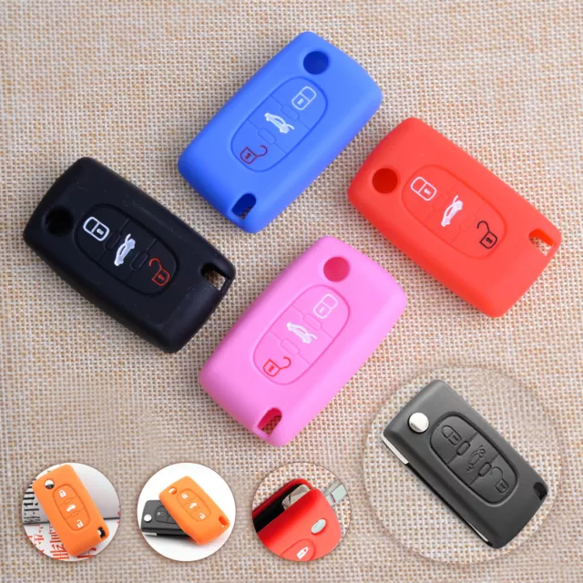 Silicone 3 Button Remote Flip Key Cover Case for Peugeot 207 307 308 407 408 608