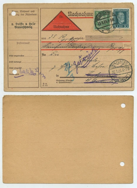 75476 - Nachnahme - Braunschweig 25.3.1925  nach Guttentag (Oberschl) - zurück