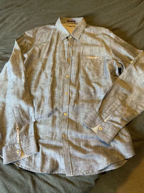 Superb Genuine Ted Baker Silver Grey LS Shirt Size 5