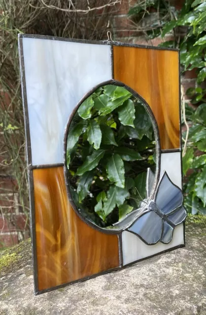 Vintage Nice Old Lead Stained Glass Decorative Butterfly Mirror Garden Interior