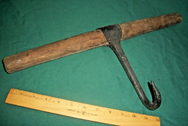 Antique Blacksmith Hand Forged 2-Man Iron Hay / Meat Hook Primitive Farm Tool