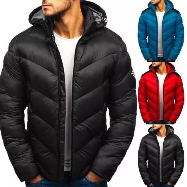 Mens Jacket Padded Puffer Bubble Coat Winter Warm Zip Up Hooded Quilted Outwear