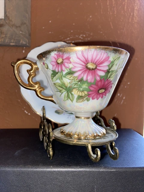 Ucagco China September Aster Teacup and Non Match Saucer Occupied Japan