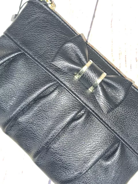 Apt 9 Bobby Bow Wristlet Clutch Bag Purse SafeKeeper Black Pebbled Gold RFID 3