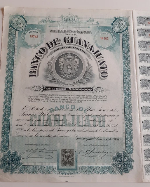 Banco de Guanajuato Mexico 1906 100 pesos Banco de Guanajuato Mexico 1906 100 pesos
