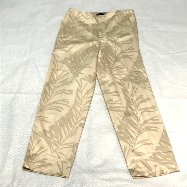 VTG Linda Allard Ellen Tracy Womens Pants Sz 4 Tan Palm Print Stretch 70s NWOT