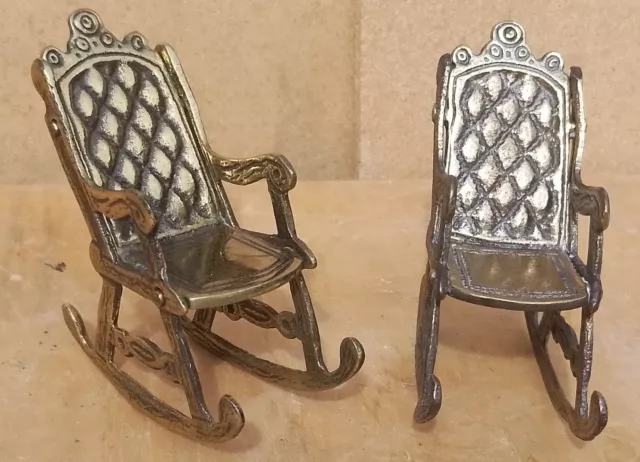 Vintage Old Antique Brass Decorative Display item Rocking chairs 3" thrones pair