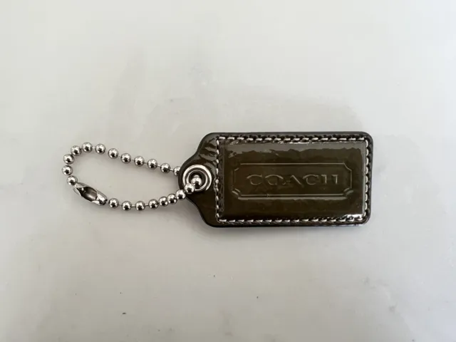 2.25" Coach Dark Green Patent Leather Key Fob Bag Charm Keychain Hang Tag