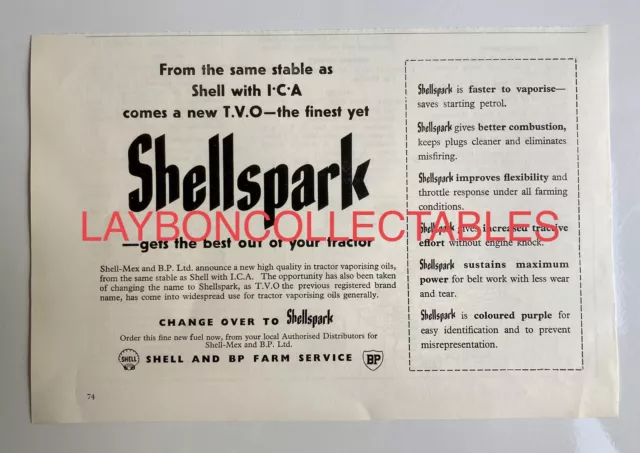 1950s Shellspark Shell & BP Farm Service Advert Tractor AD 1955