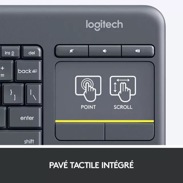 Logitech K400 Plus Wireless Touch TV Keyboard With Easy Media Control and Built- 2