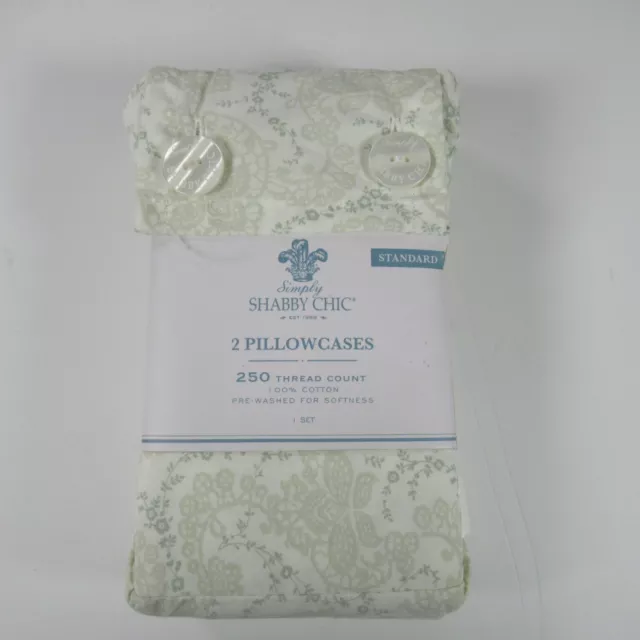 Rachel Ashwell Simply Shabby Chic Lace Floral Stitch Gray Green Pillowcase Set/2