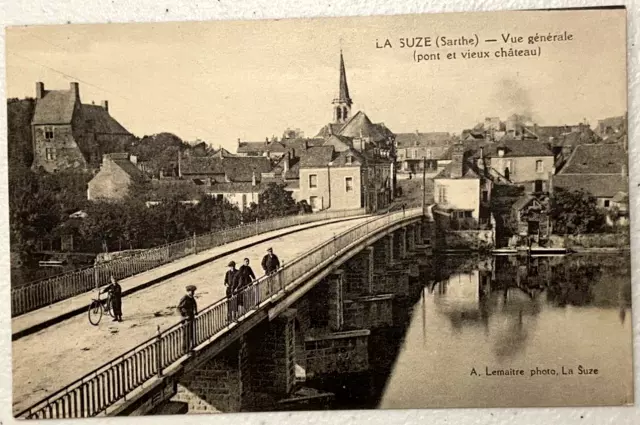 Postcard La Suze on Sarthe, France Bridge and Old Castle View
