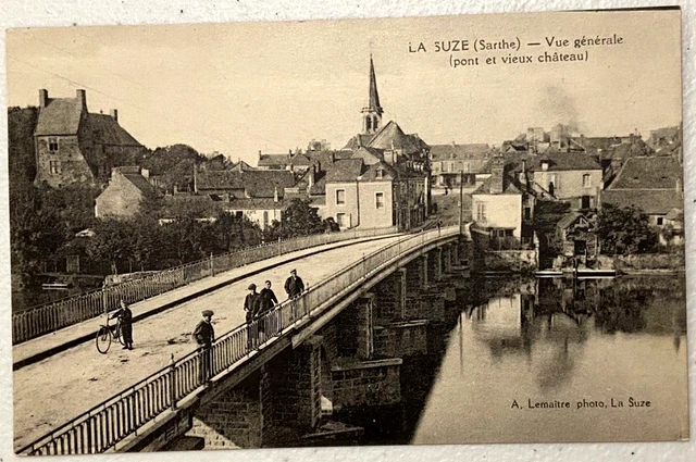 Postcard La Suze on Sarthe, France Bridge and Old Castle View