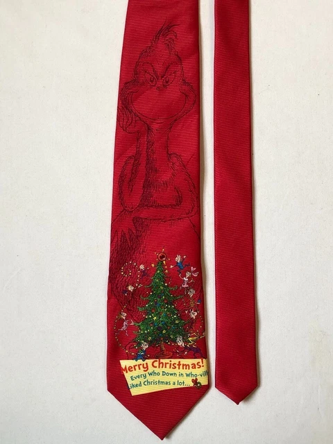 Dr. Seuss Grinch Mens Vintage 2000 Necktie Christmas Tie Red Y2K Dr. Seuss Grinch Mens Vintage 2000 Necktie Christmas Tie Red Y2K