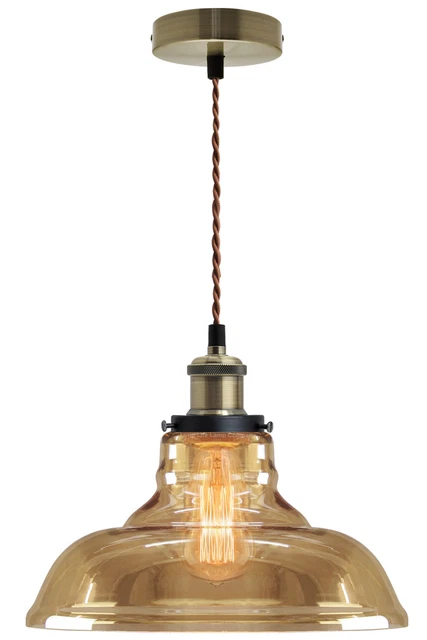 Vintage Smoked Gold Glass Shade Chandelier Pendant Ceiling Pub Diner Light M0083