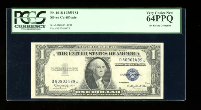 DBR $1 1935-H Silver Fr. 1618 DJ Block PCGS 64 PPQ Serial D80901489J