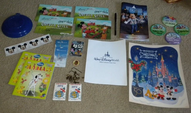 Lot of Disney World books stickers poster pen pins postcards luggage tags locks