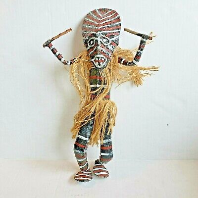 Vintage African Tribal Makishi Folk Art Doll Masked Mukanda Dancer Zimbabwe