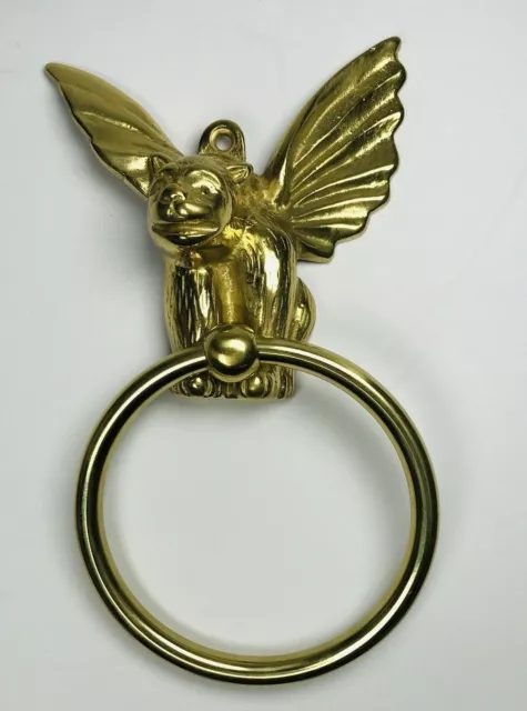 Gargoyle Brass Door Knocker Towel Holder Ring Gothic Wall Hanging Decor (B)