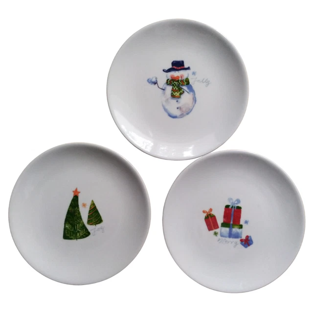 Pier 1 Plates Appetizer Christmas Earthenware 6" - Limited Edition Snow