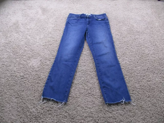 Paige Jeans Womens 31 Blue Amber Straight Leg Fray Hem Denim Stretch