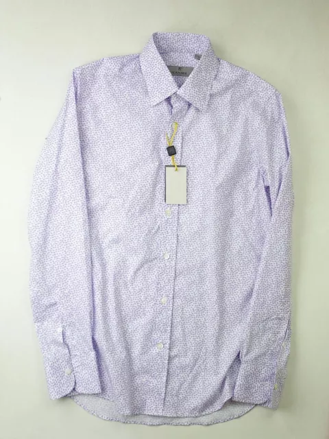 Canali Men's Dress Shirt White / Purple Size Small Micro Floral Button Front 2