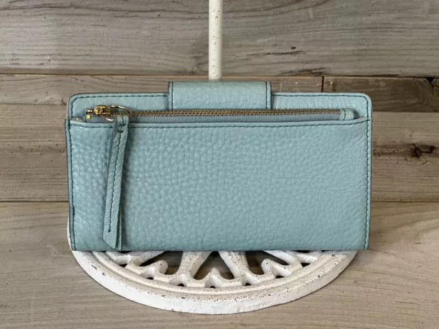 FOSSIL Sydney Tab Clutch Sea Mist Green Leather Wallet  Clutch Snap 2