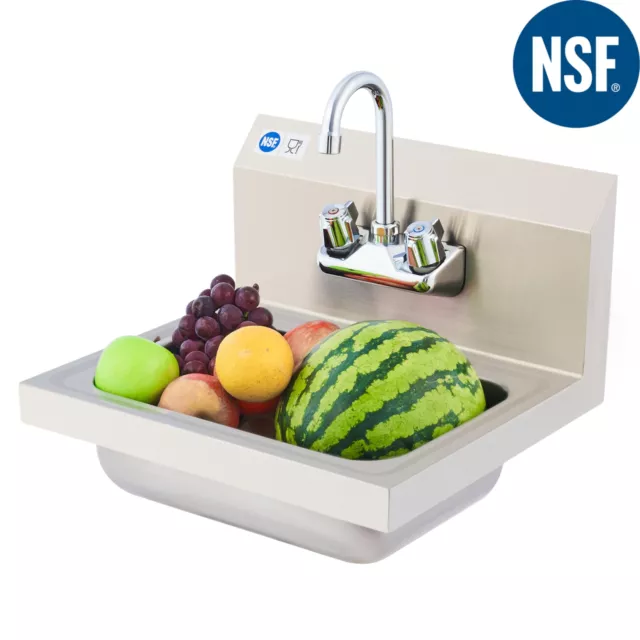 14" NSF Certified, 304 Stainless Steel Wall Mount Hand Wash Utility Sink Set